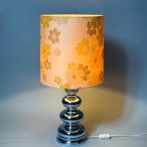 Doria Lampe Tischleuchte Stehleuchte Chrom Seide Blumen 70er