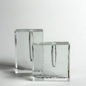 Blockvase Brutalist Solifleur Vasen handgegossen Eisglas 1960er