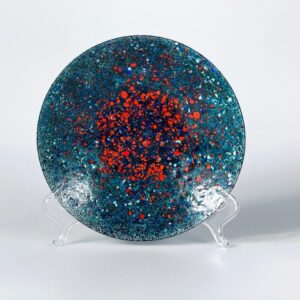 Schale Emaille Handarbeit Teller bunt abstrakt groß 1960er