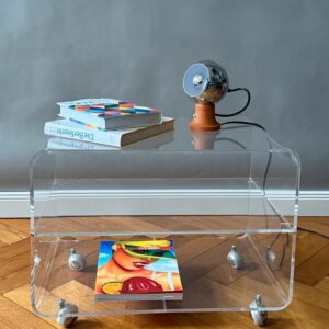 Phonowagen Beistelltisch Plexiglas Chrom Rollen 1970er