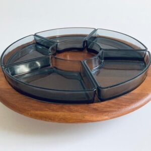 Lazy Susan Digsmed Denmark Servier- Drehteller Teak Rauchglas