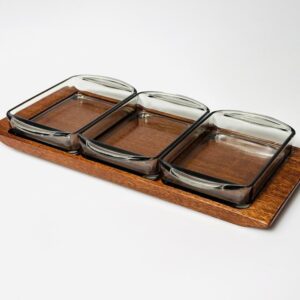 Snackschale Tablett Holmegaard Rauchglas Teakholz Danish 60s