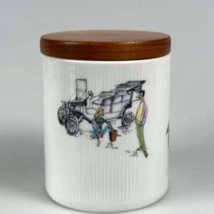 Betthupferl Winterling Dose Porzellan Teakholz Pastell 50er