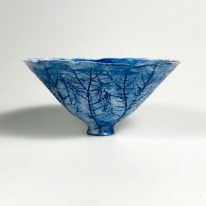 Kunstkeramik Schale blau Ritzdekor Studiokeramik Sammler