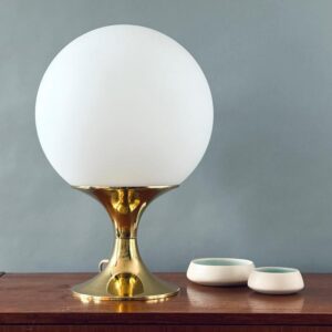 Tischleuchte Leclaire & Schäfer Lampe Gold Opalglas 1970er