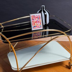 Barwagen Servierwagen Beistelltisch aus Messing und Glas 1950er