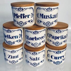 8 Gewürzdosen DDR Porzellan Buche Deckel Shabby Chic 1960er