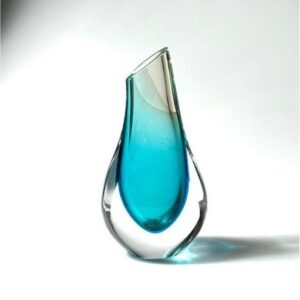 Murano Glas Vase Sommerso Tropfen Türkis Italy 1960er