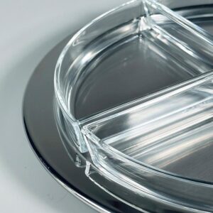 Alessi Vorspeisenplatte Ettore Sottsass Antipasti Edelstahl Glas