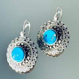 Türkis Ohrringe Silber 925er Ethno Boho 1980er