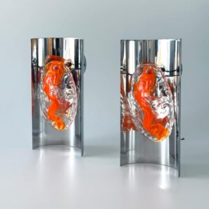 Mazzega Wandleuchte Wandlampe Murano Glas Chrom Lampe Paar 70er