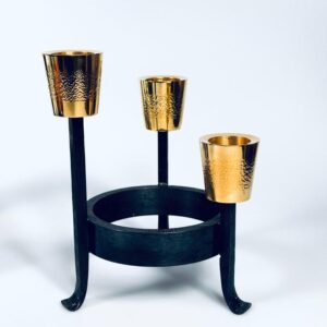 Kerzenständer Brutalist Messing Eisen massiv vergoldet 1950er