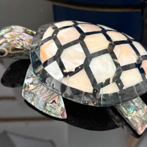 Schildkröte Perlmutt Große Skulptur Obsidian Handarbeit Mexiko
