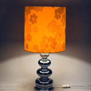 Doria Lampe Tischleuchte 87 cm Chrom Seide Blumen 70er
