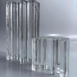 Blockvase Brutalist Glas Paar Vasen Solifleur handgegossen 1960er