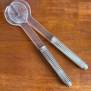 Salatbesteck Design Italy Modern Acryl Spirale versilbert 1970er