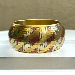 Breiter Armreif Messing Kupfer gewebt Vintage 1970er