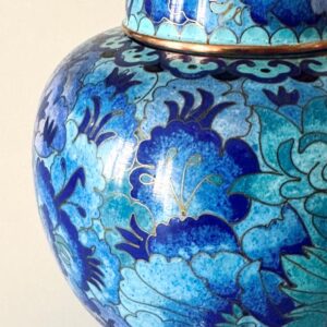 Cloisonné Emaille Ingwer Topf Schale Deckeldose Urne blau floral