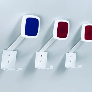 1970er Garderobe Kleiderhaken Haken rot blau Metall