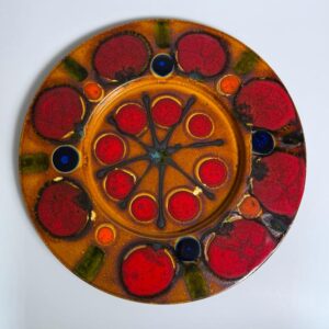 XXL Wandteller Keramik bunt Grünstadt Fatlava ⌀ 56 cm 1960er