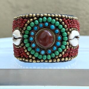 Armreif Tibet Armband perlenbestickt Kaurimuschel Vintage