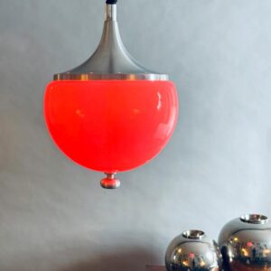 Pendelleuchte Lampe Stilux Milano Italy Opalglas Aluminium 1970er